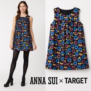 Anna Sui X Target Metallic Circles Mod Shift Mini Dress Black Multi Euc!! Size S